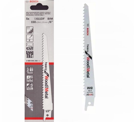 Bosch 5 x Säbelsägeblatt S611DF,150 mm Heavy for Wood and Metal