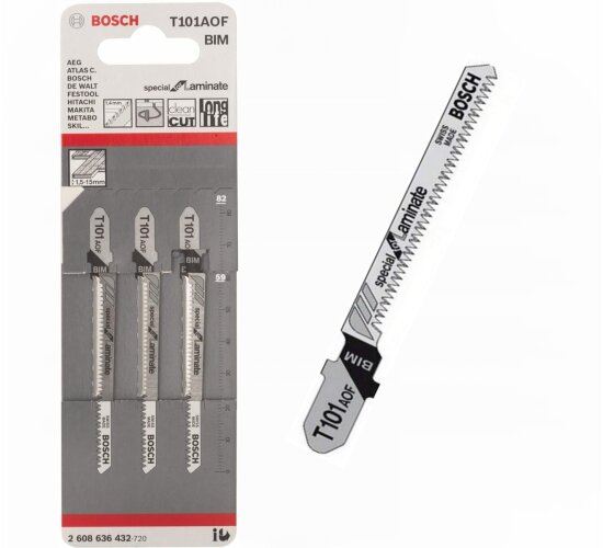 Bosch 3x Stichsägeblatt T 101 AOF Special für Laminat, Kurvenschnit