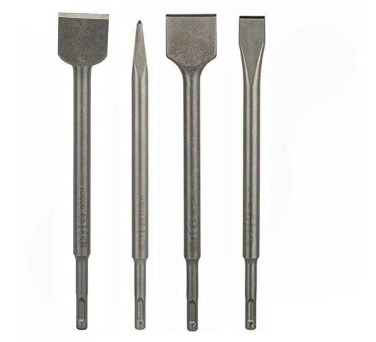 Bosch 4 Tlg. Meißel Set SDS Plus L-250 mm Flach, Spitz,Fliesen