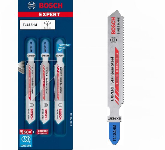 Bosch 3x EXPERT Stainless Steel T118AHM Stichsägeblatt Edelstahlbleche