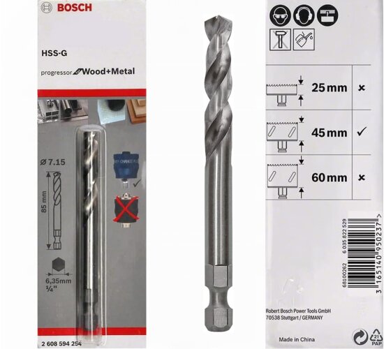 Bosch Professional Zentrierbohrer Plus HSS-G 3/8“ Sechskant, 7,15 x 85