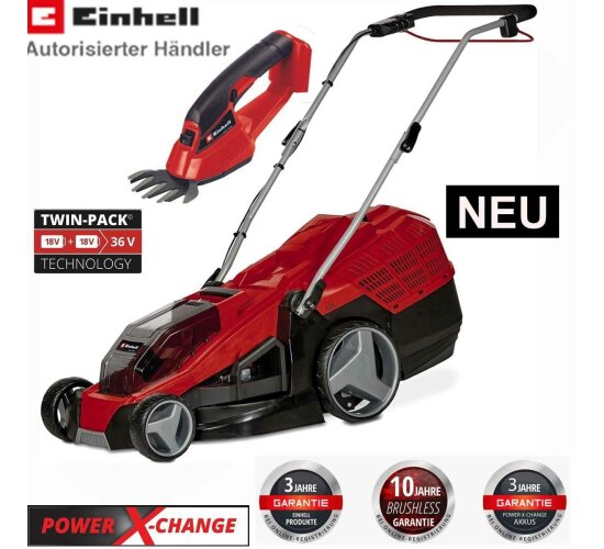 Einhell Rasenmäher GE-CM 36/43 Li M 36V (2x18V ) 43 cm + Grasschere ohne Akku