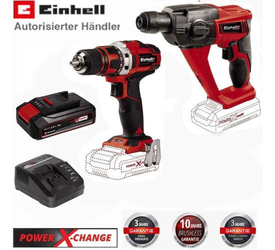 Einhell Akku-Bohrhammer TE-HD + Bohrschrauber TE-CD 18/40 18V Akku 2,5 Ah