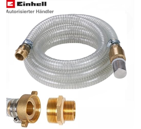 Einhell Saugschlauch f. Gartenpumpe 4 m Messing 42 mm, 1 1/4 Zoll + Filterkorb