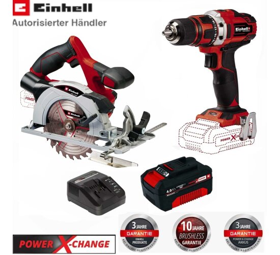 Einhell Set Akku-Bohrschrauber TE-CD 18/40 Handkreissäge TE-CS 18/150 Akku 4 Ah