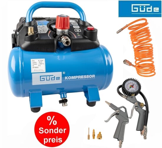 Güde Kompressor Airpower 190/08/6 mit Reifenfüller, Ausblaspistole, Schlauch