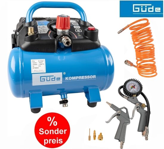 Güde Kompressor Airpower 190/08/6 mit Reifenfüller, Ausblaspistole, Schlauch