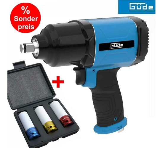 GÜDE Druckluft Schlagschrauber 1600 Nm Druckluftschrauber 1/2"+ Stechnuss Set