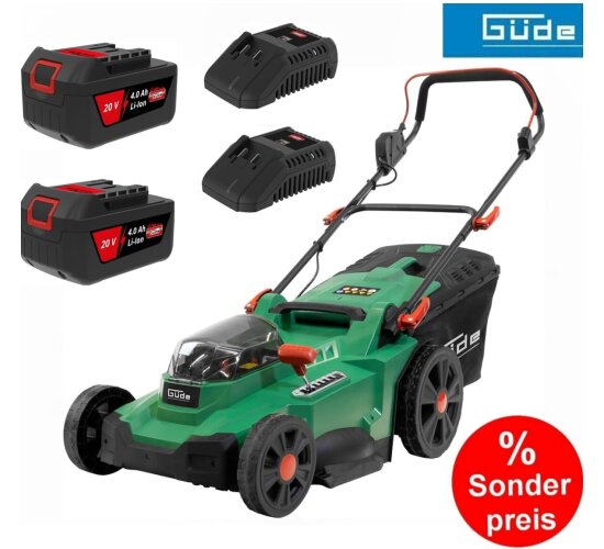 Güde Akku Rasenmäher 40V 430/40-8 + 2x 4,0 Ah Akku 2x Ladegerät 43 cm