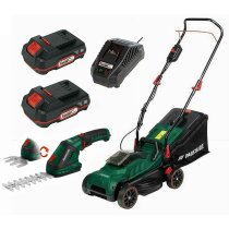 PARKSIDE Gartenset Rasenmäher PRMA 20-Li, 2 Akkus + Gras und Strauchschere