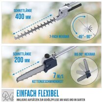 Güde Multifunktionswerkzeug 18V Freischneider Trimmer Heckenschere Astkettensäge 4in1 mit Akku 6 Ah