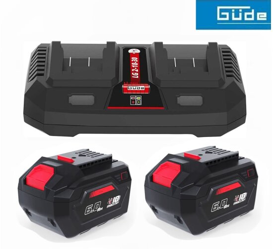 GÜDE Starter-Kit Doppelladegerät 2-18-30 & 2 x Akku 6.0 Ah  18V E³