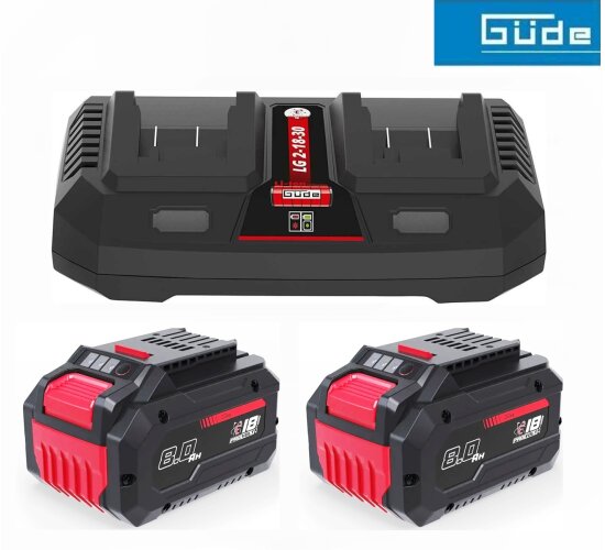 GÜDE Starter-Kit Doppelladegerät 2-18-30 & 2 x Akku 8.0 Ah  18V E³ AP18