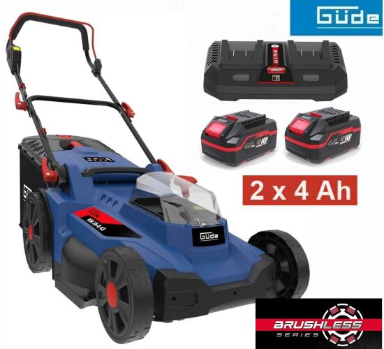GÜDE Akku Rasenmäher RM 36/43 mit 2 x Akku 4.0 Ah, Doppelladegerät