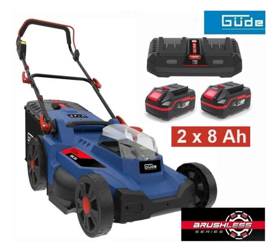 GÜDE Akku Rasenmäher RM 36/43 mit 2 x Akku 8.0 Ah, Doppelladegerät