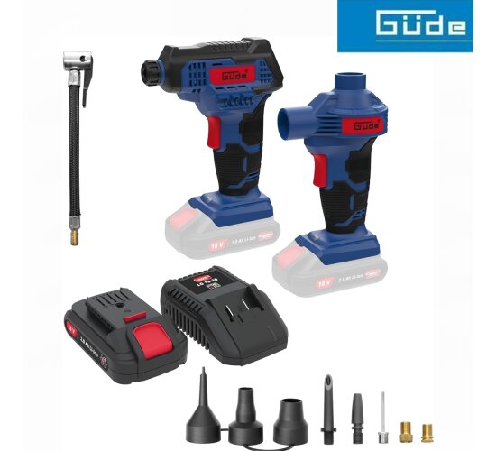 Güde 18V Akku Kompressor u. Luftpumpenset KLS 18-0 mit Akku 2 Ah / Ladegerät 3A