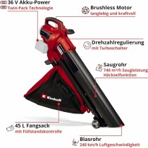 Einhell 35V Laubsauger / Bläser VENTURRO 36/240 2x 18V ohne Akku / Ladegerät