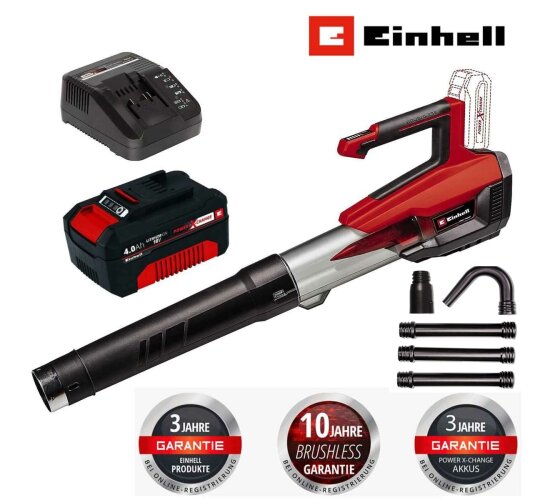Einhell Akku-Laubbläser GP-LB 18/200 Li GK- 18V, bürstenloser Motor mit Akku 4-0 Ah / Ladegerät Dachrinnenset
