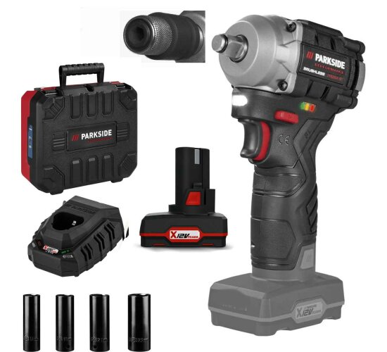 PARKSIDE PERFORMANCE 12V Akku-Drehschlagschrauber PPDSSA 12 + Güde 1/4 Hex Adapter Akku 4.0 Ah