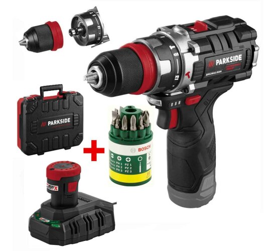 PARKSIDE PERFORMANCE 12V Schlagbohrschrauber PSBSAP 12 Akku 2 Ah + Bosch Bitset 10 tlg.