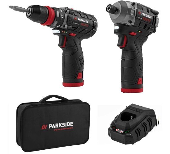 PARKSIDE PERFORMANCE 12V Akku-Bohrschrauber PBSPA, Schlagschrauber PDSSAP 2x Akku 2 Ah