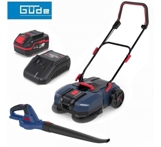 Güde Akku Kehrmaschine GKM 18 + Laubbläse BL 18 + Akku 4.0 Ah, Ladegerät