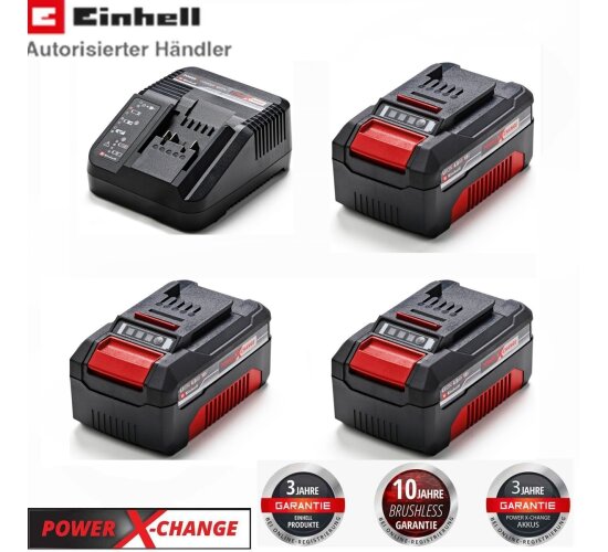 3 x Original Einhell 4,0 Ah Akku und Ladegerät Power X-Change Li-Ion, 18 V