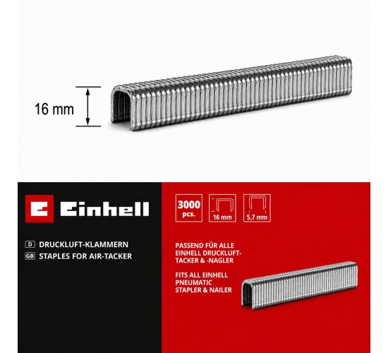 Einhell Klammern 3.000 Stk, 5,7 x 16 mm für Fixetto + Druckluft-Tacker