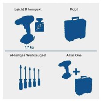 Scheppach 20V Bohrschrauber-Set C-DTB74/2-X IXES Akku 2.0 Ah 74-tlg.