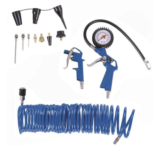 Scheppach 14tlg. Kompressor Zubehörset Reifenfüllmessgerät Blaspistole 1/4 Zoll