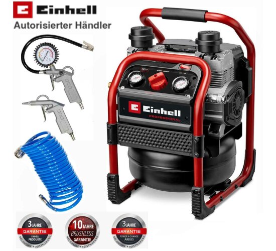 Einhell Professional Akku-Kompressor SILENZZO 36/210 8 bar + Druckluft Set