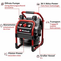Einhell Professional Akku-Kompressor SILENZZO 36/210 8 bar + Druckluft Set