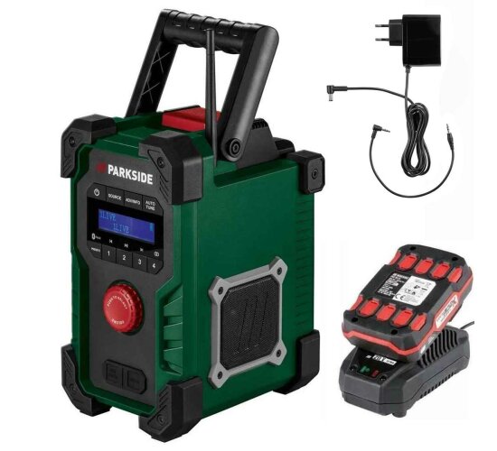 PARKSIDE DAB Akku-Baustellen Garten Radio PBR 20-Li USB, Akku 2.0 Ah, Ladegerät