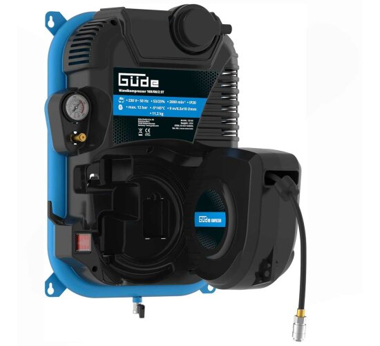 Güde Wandkompressor 160/08/2 ST 1100 W/230 V, Automatikschlauchtrommel, 9 m