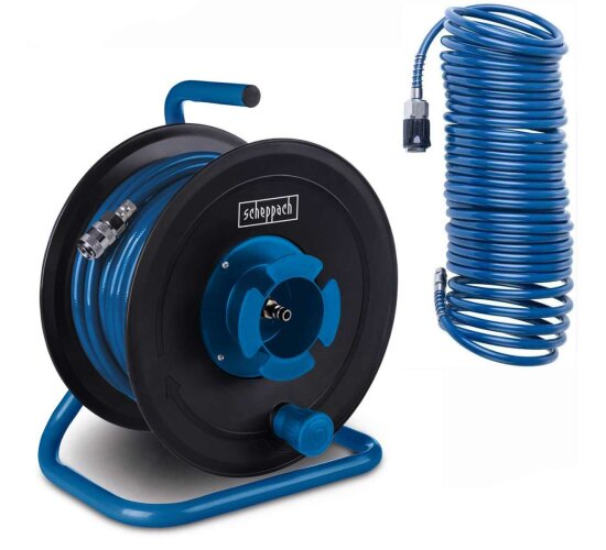 Scheppach Druckluft-Schlauchtrommel 20 m + Spiralschlauch – 10 m