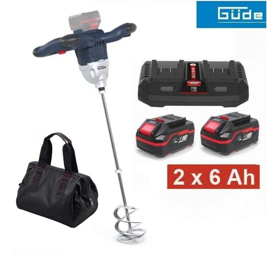 Güde Profi Rührwerk RW 18-602-30 mit 2 x Akku 6.0 Ah, Doppel Ladegerät, Tasche