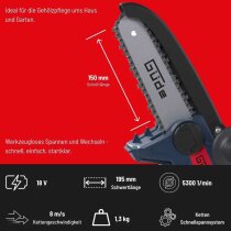 Güde Akku Astsäge GAK 18.1 Mini Kettensäge 18V, Akku 2.0 Ah Ladegerät 0,5 A, Automatische Kettenschmierung.