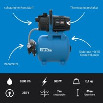 Güde HWW 6035 Hauswasserwerk 3200 L/h Gartenpumpe 600 W + Filter