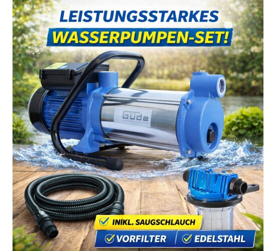 Güde Gartenpumpe MP 120/5A/GJ Vorfilter + Saugschlauch, 5400 l/h, 1300 W