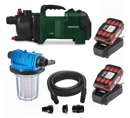 PARKSIDE 40V Akku-Gartenpumpe PGPA 40-Li + 2 x Akku 2 Ah + Saugschlauch, Filter