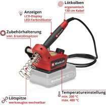 Einhell Akku-Lötkolben TE-SI 18/480 Li E - Solo 18 V, 200 °C - 480 °C,