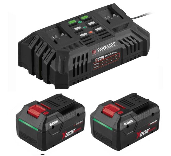 PARKSIDE Doppel Ladegerät PDSLG 20  mit 2 x Akku 8.0 Ah PAPP Performance