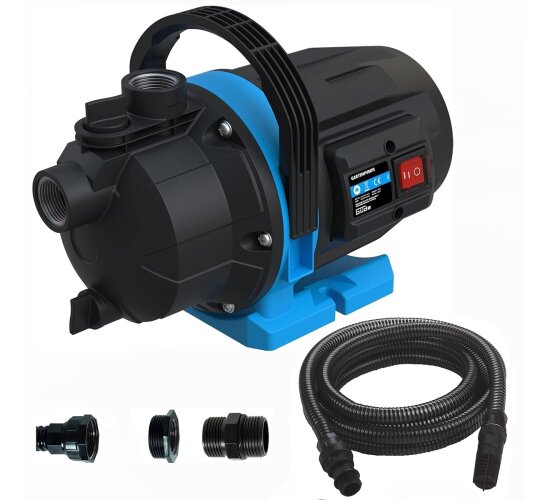 Güde Gartenpumpe GP 600 W, 3200 l/h, Jet-Pumpe Gartenbewässerung, Saugschlauch