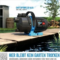Güde Gartenpumpe GP 600 W, 3200 l/h, Jet-Pumpe Gartenbewässerung, Saugschlauch