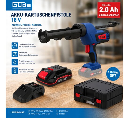 Güde Akku Kartuschenpresse 18V mit Akku / Ladegerät. Koffer Kartuschenpistole