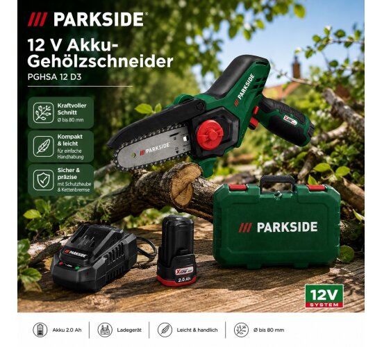 PARKSIDE 12V Akku-Gehölzschneider PGHSA 12 D3, Akku 2.0 Ah / Ladegerät