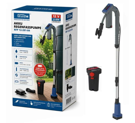 Güde Akku Regenfasspumpe 12V RFP 12-201-04 Gartenpumpe mit Akku + Ladegerät