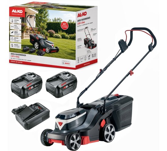 AL-KO Akku-Rasenmäher 3.82 Li Easy, 36V 38 cm, 2 x 18V Bosch Akku 4.0 Ah, Ladegerät