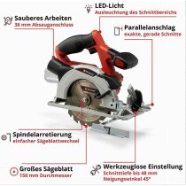 Einhell Handkreissäge TE-CS 18/150 Li 18V Akku 4.0 Ah, Ladegerät extra Sägeblatt