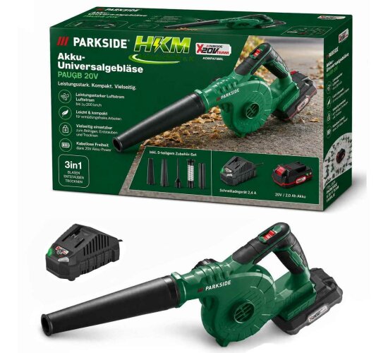 PARKSIDE 20 V Akku-Universalgebläser PAUGB, Laubbläser mit Akku 2 Ah /Ladegerät